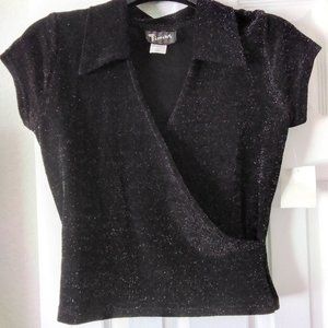 Timing Black Glitter Top with Collar Vintage 2000's Size Large (Jr)